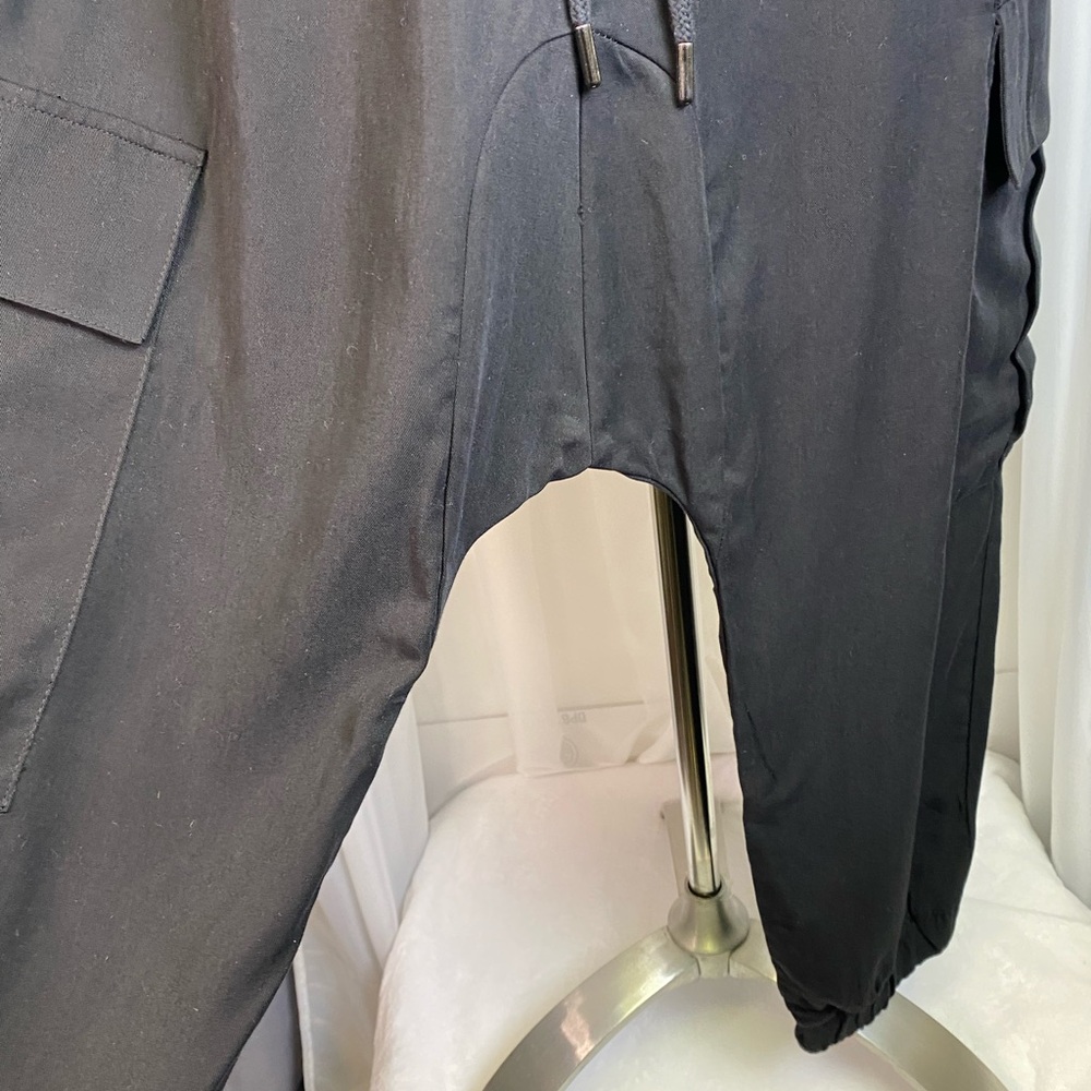 Zara Black Drop Crotch Cargo Jogger Pants NWT Small Utility Pocket - Picture 13 of 15
